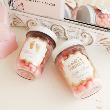 Personalized Metallic Foil Mini Mason Jars - Baby